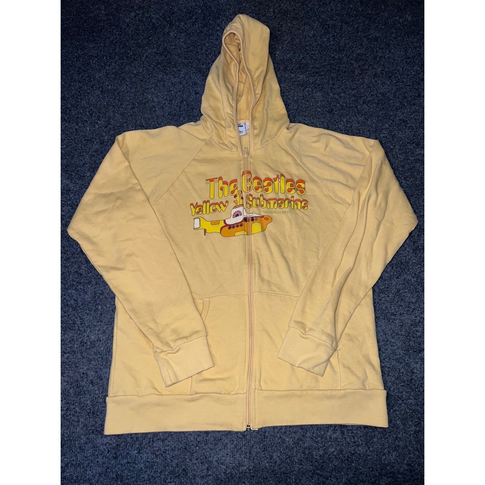 Vintage 2005 The Beatles Yellow Submarine Zip Up Hoodie Yellow Large Freeze Euro